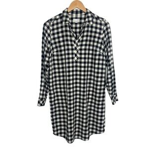 J Jill Womens Gingham Buffalo Check plaid Shirt Dress Sz XS Black White Pockets